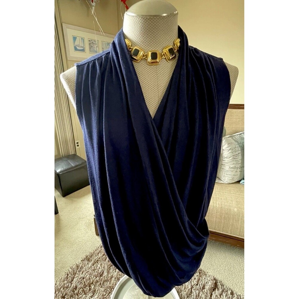 41 Hawthorn Women's Navy Sleeveless Drape Front Blouse 3X Mature Office Career